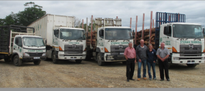 Evan and Handri Storah, of Storah Farming in KwaZulu-Natal, flanked by Piet van Romburgh (left), General Manager of Hino Pietermaritzburg, and Alec Harris (right), Commercial Vehicle Sales Consultant at Hino Pietermaritzburg.