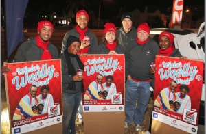 Employees at the Five Ways intersection took a moment to smile. They are from left, Dini Ngewu, Yolanda Orleyn, Thabang Moatshe, Denise van Huyssteen, Dominic Rimmer, Clayton Whitaker, Nandipha Tsako