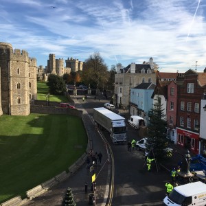 The Christmas tree for the Queen arriving at Windsor Castle.