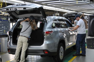 Toyota Motor Manufacturing Indiana (TMMI) - 2014 Toyota Highlander Toyota team members conduct the final inspection of a 2014 Highlander on the line