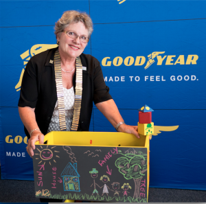 Denise Pudney, president of Port Elizabeth Rotary Club expressing gratitude to Goodyear for donating these blocks and feels excited to distribute them to schools and day cares in Port Elizabeth. 