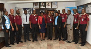 Corps Marshal, FRSC, Dr Boboye Oyeyemi and Management members of the Agency with  the Chief Executive Officer, Sierra Leone Road Safety Authority, Dr. Sarah F Bendu, and her delegation  during the visit to under study road safety administration in Nigeria 