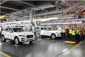  Jaguar F-PACE with the excited workers at the Solihull plant
