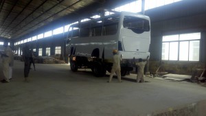 A bus under production at the plant