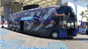 FC Porto welcomes their new bus on the occasion of their first match of the 2017-2018 soccer season along with thousands of fans 
