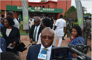 Executive Director, Heritage Bank, Jude Monye, answering a reporter's question at the exhibition
