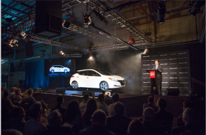 José Muñoz, Chief Performance Officer, Nissan Motor Co., Ltd. and Chairman, Nissan North America helps employees welcome the first all-new 2018 Nissan LEAF during an event at the Smyrna Vehicle Assembly Plant in Smyrna, Tenn. 